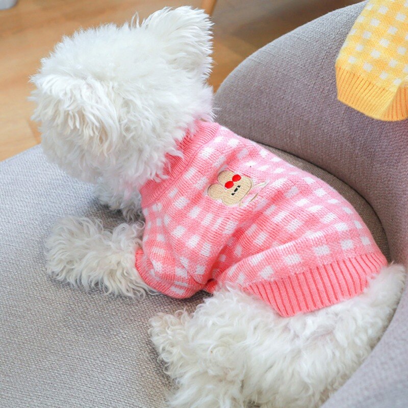 Ropa de invierno para mascotas, suéter a cuadros para clima frío, traje de punto para perros pequeños con patrón de conejo de azúcar, suéteres para perros, XS-XL