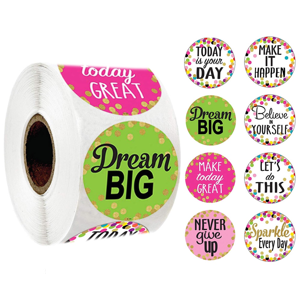 500Pcs/roll Confetti Positive Sayings Accents Stickers for Students Teachers Classroom Use Stickers Scrapbooking Reward Stickers