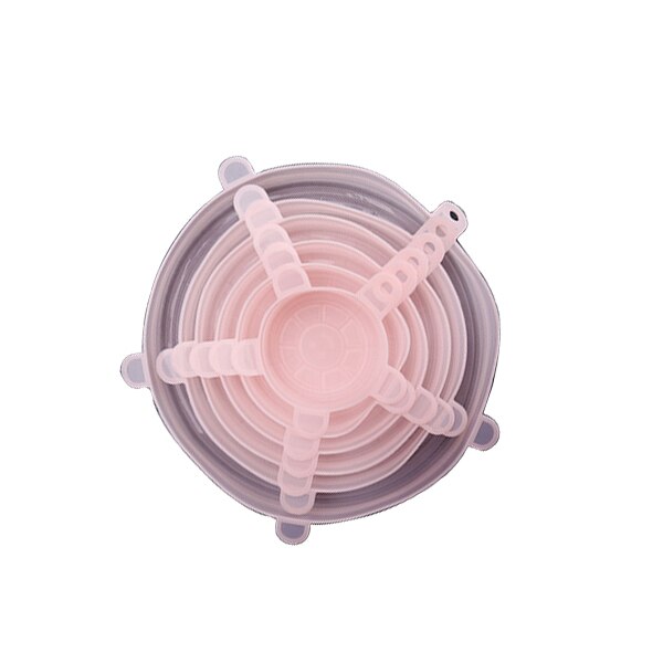 6 stuks/partij universele siliconen zuigdeksel-kom pan kookpot deksel-siliconen stretch deksels siliconen deksel pan morsdeksel stop deksel: Roze