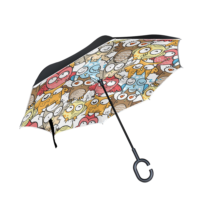 Uil Winddicht Reverse Vouwen Dubbele Laag Omgekeerde Chuva Paraplu Zelf Stand Regen Bescherming C-Haak Handen Voor auto