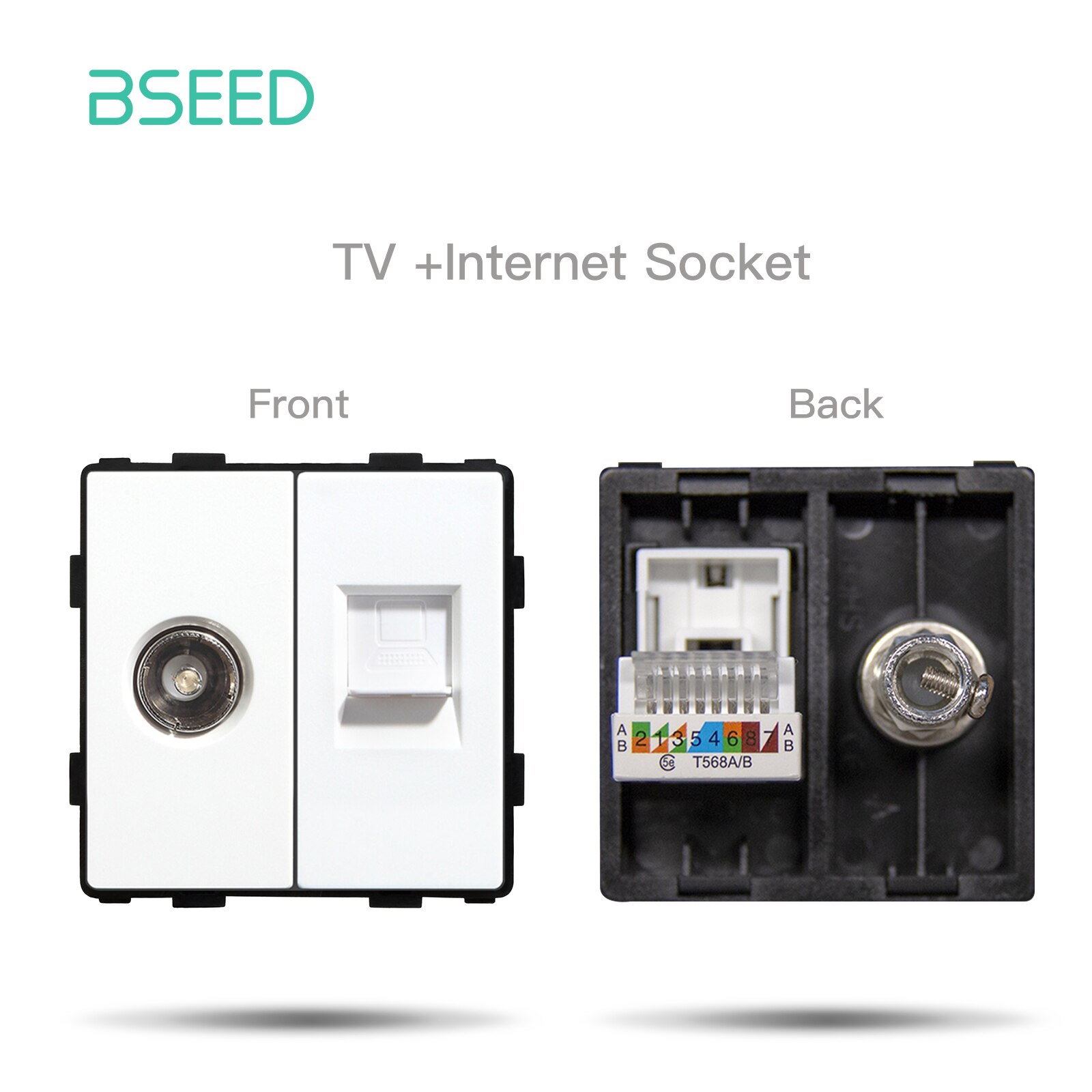 BSEED Wall Light Switches Parts White Glass Frames USB Sockets Function Module DIY EU CAT5 TV Sockets Power ST TEL Outlet Parts: TV CAT5 Part