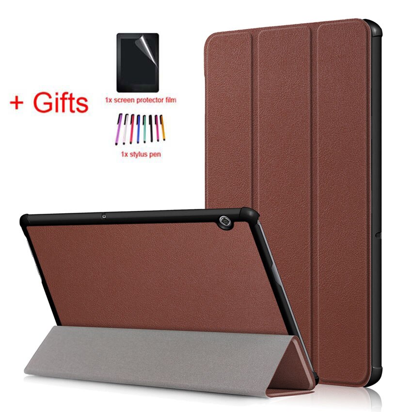 Ultra Slim Case for Huawei Mediapad T5 10 AGS2-W09/L09/L03/W19 10.1" Cover for Huawei Mediapad T5 10 Tablet case+film+stylus: Brown