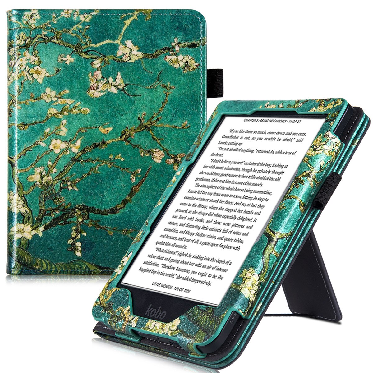 Stand Case for Kobo Clara HD eReader - PU Leather Protective Cover with Hand Strap/Magnetic Closure and Auto Sleep/Wake: Apricot blossom