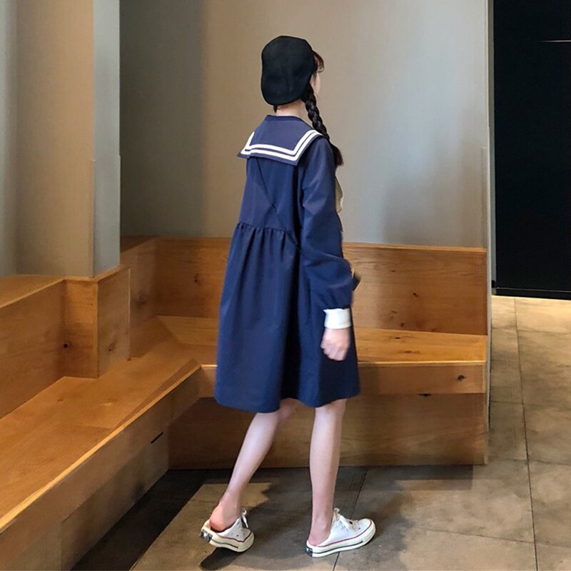 Primavera jk cuello marinero estilo universitario Vestido de manga larga femenina dulce estudiante suave suelta versión coreana de la falda japonesa tide