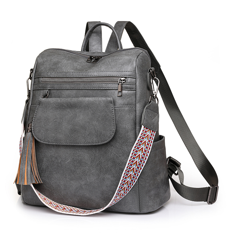 Women Backpacks Shoulder Bag Soft Leather Backpack Ladies Travel Bag Large School Bags for Teenage Girls: GRAY
