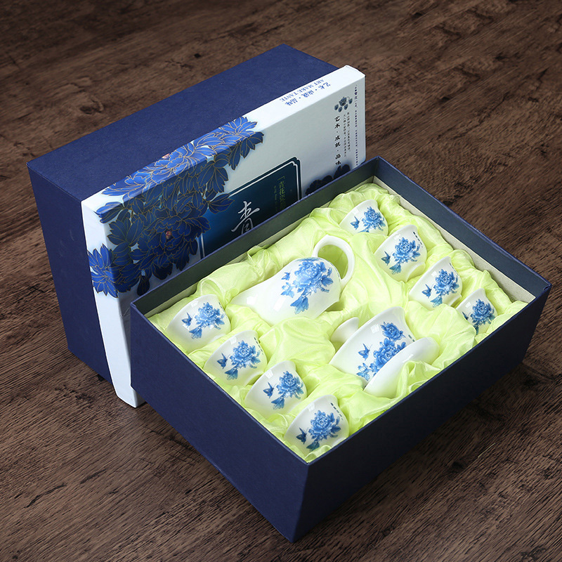 Conjunto de chá chinês azul e branco porcelana kung fu chá conjunto tureen cerâmica tigela chá saúde bule chá copos mestre frete grátis: 05