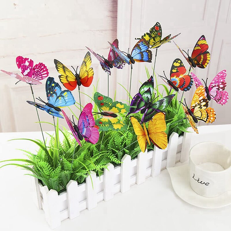 Meilleurs piquets papillon, 50 pièces 7Cm jardin piquets papillon décor extérieur cour Patio planteur Pot de fleur printemps jardin