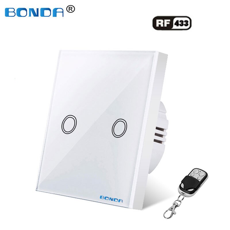Bonda Wall Switch, Eu Standaard, Wit Kristal, Gehard Glas Panel, Touch Schakelaar, touch Screen Remote Contro Ac220v, 1Gang 1way