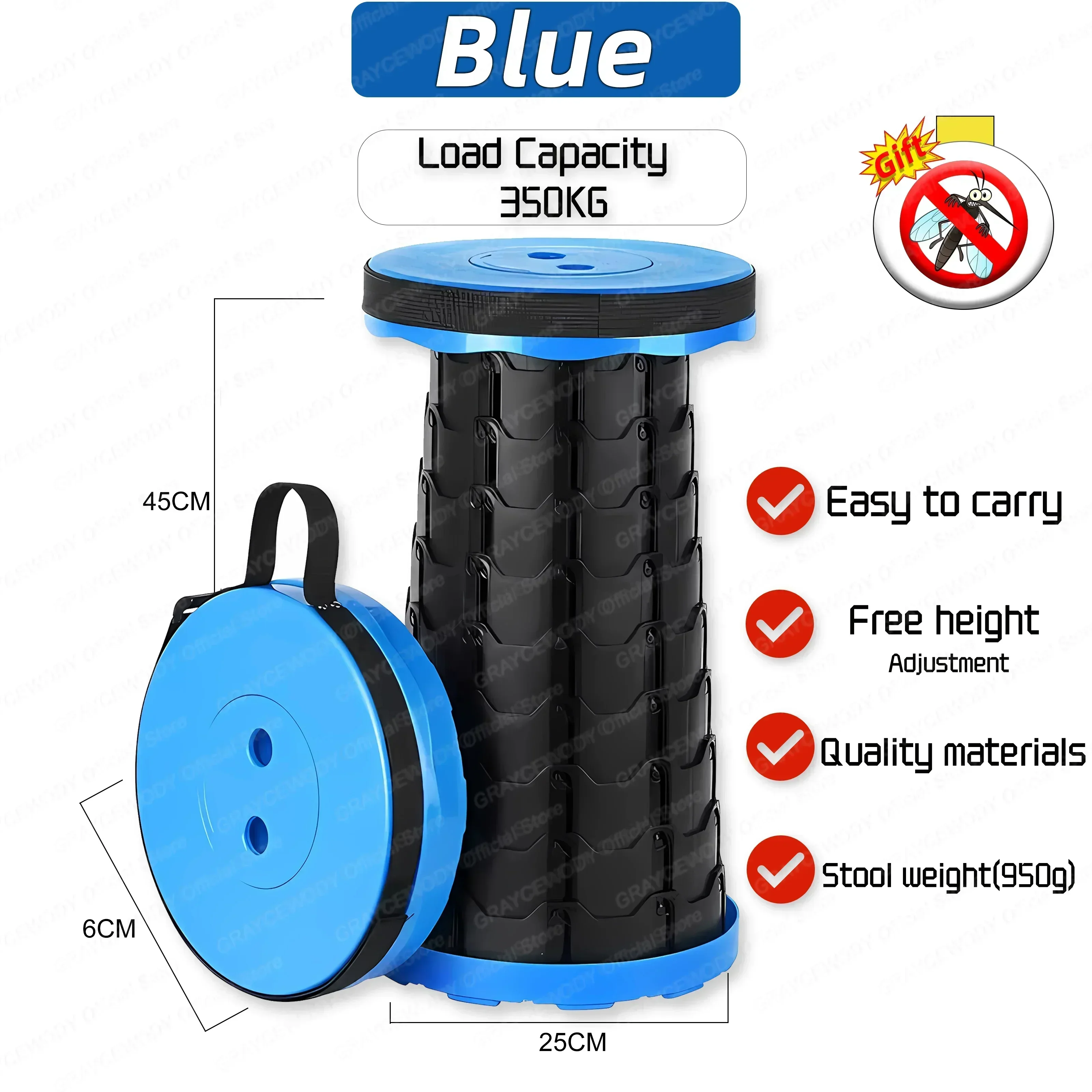 Portable Round Folding Chair Accordion Chair Height Adjustment Simple Tool Elephant Swing Playground Queue Chair: black