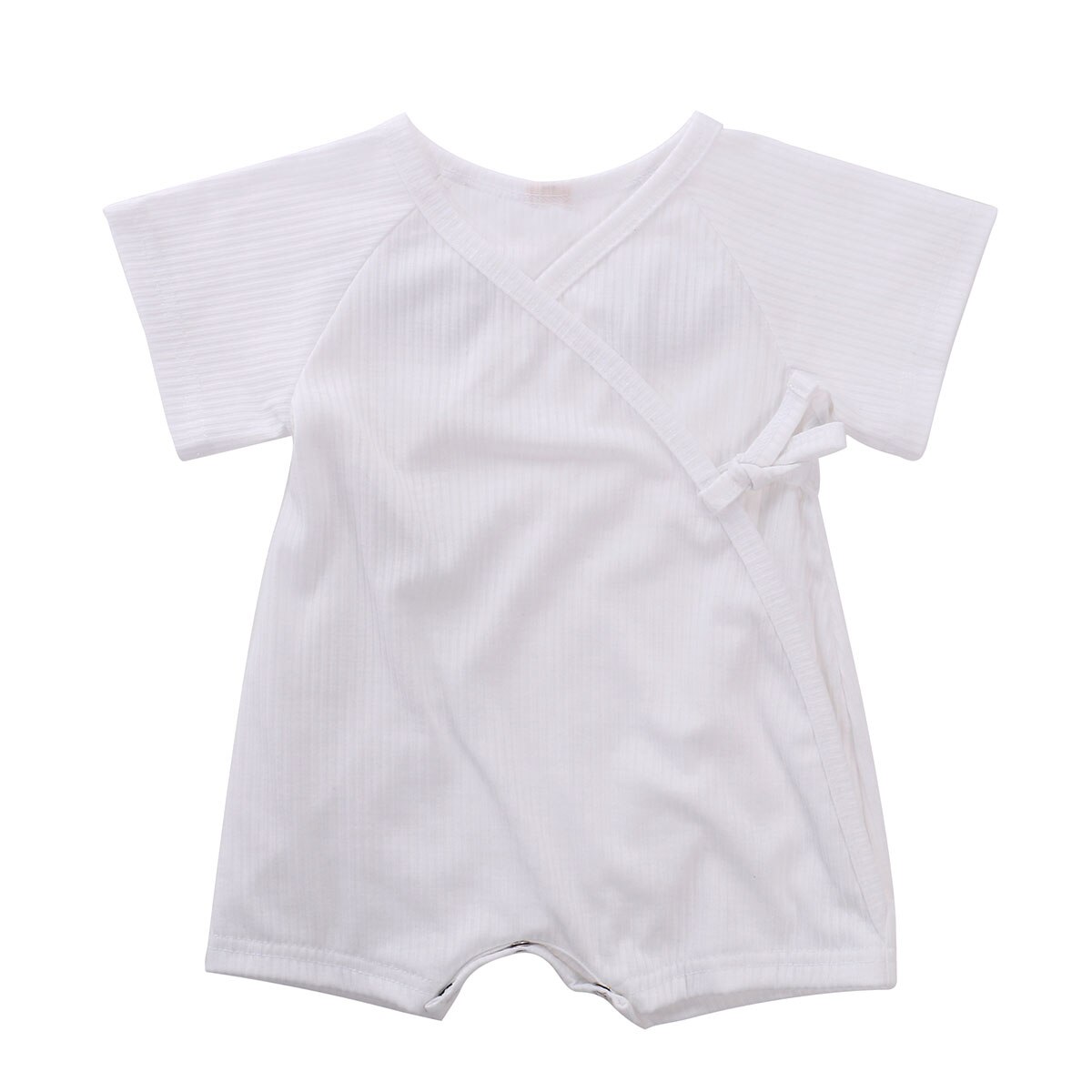 Baby Summer Clothing Children’s Infant Baby Girls Boy Wings Romper Short-sleeve Jumpsuit Solid V-neck Side Bandage Playsuit: White / 6M