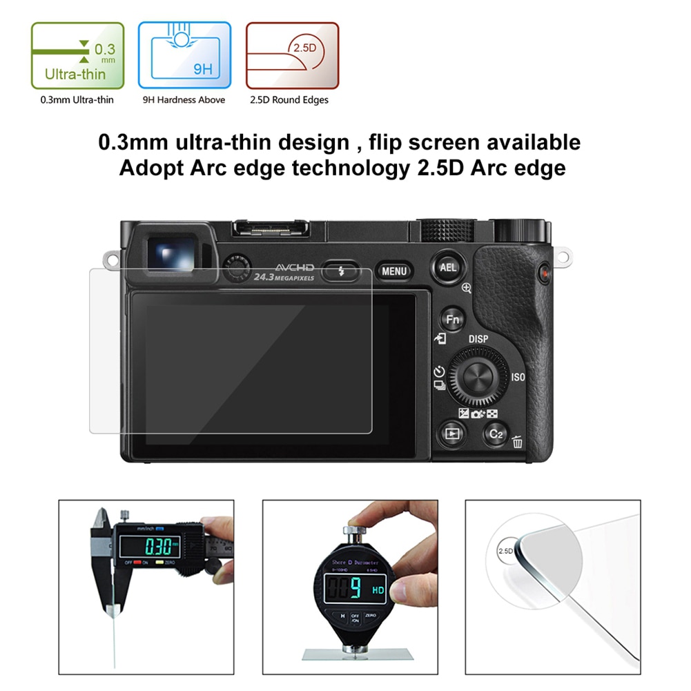 Película protectora de pantalla LCD de cristal templado HD para Sony ILCE-6000 / A6000 / A6300 / A6500 SLR, Protector de Pantalla DE LA Cámara óptico 9H