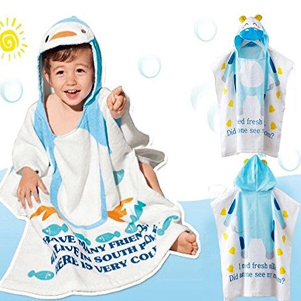 Albornoz infantil 100% de algodón para bebé, toallas de playa, capa, Toalla de baño para bebé con capucha de Animal de dibujos animados (pingüino)