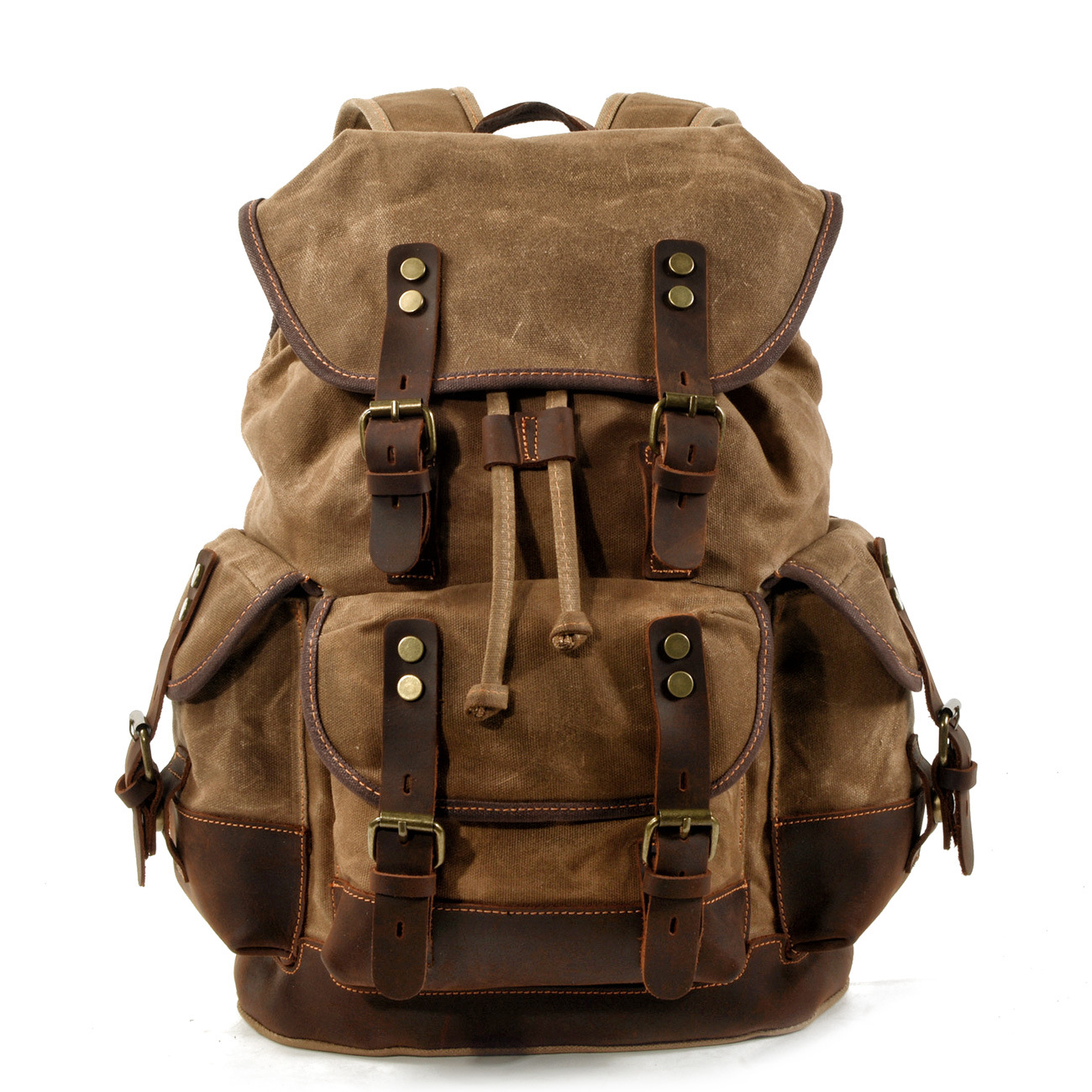 Ombro ao ar livre dos homens saco de estudante casual mochila de viagem de grande capacidade saco de escalada de couro de lona: Cáqui escuro