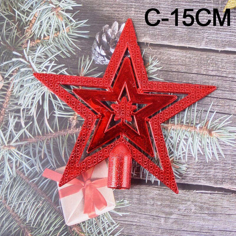 1pc Gold Silver Red Star Christmas Tree Top Star 3D Five-point Star Christmas Home Table Topper Xmas Decoration Merry Christmas: C-15cm1pc