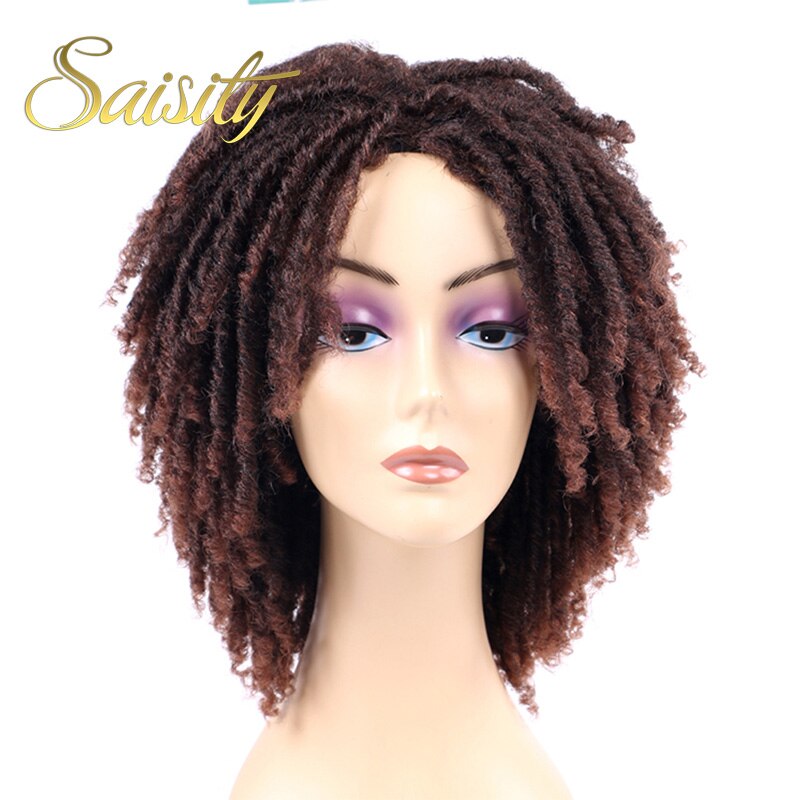 Saisity, peluca de pelo de talla mediana con rastas sintéticos para mujeres africanas, escarcha Ombre marrón con pelo negro, pelucas de trenzas rastas de Crochet Soul