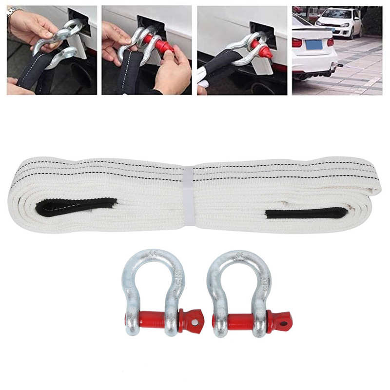 19.7ft Tow Cable 12 Tons Heavy Duty Car Towing Strap with Steel U-Shaped Hooks for Emergency