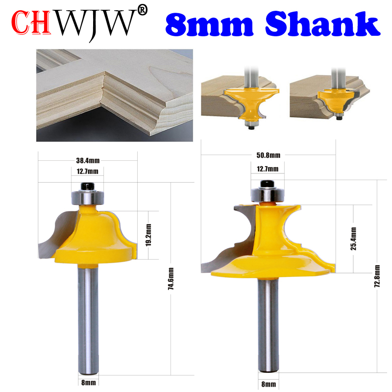 CHWJW 1-2pc 8mm Shank Wainscoting Roman Ogee &amp; Pedestal Router Bit C3 Carbide Tipped Wood Cutting Tool woodworking router bits: 50001-8