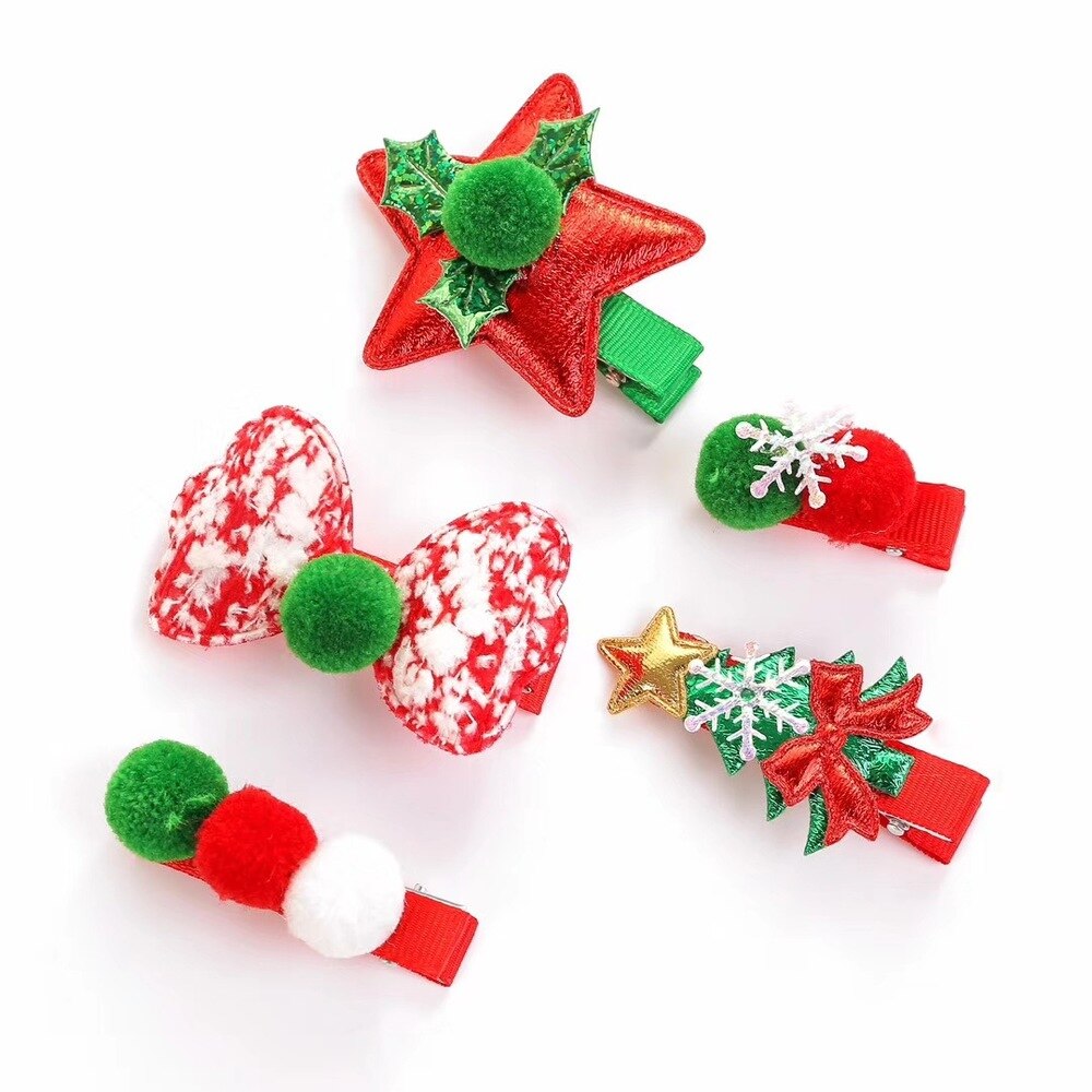 5pcs/set Christmas Hair Accessories Snowman Santa Claus Side Hair Pinch Autumn Winter Lovely Christmas Hairpin Set Jewelry