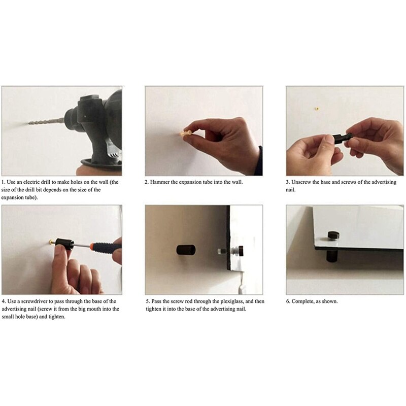 Tornillos separadores de 24 piezas, accesorios de montaje de separador de señal de pared, separador de vidrio publicitario, clavos para colgar, negro