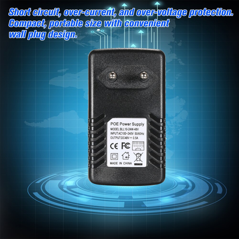 POE Injector Ethernet Power Supply Adapter Compatible W/T IEEE802.3af for IP Camera IP Phone Wireless AP 100m Transmission