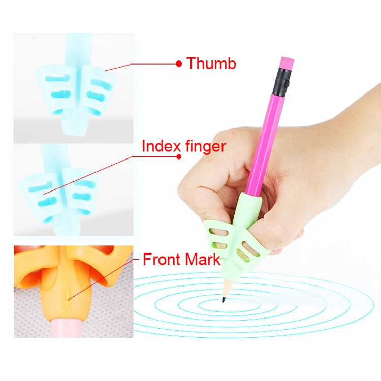 3Pcs/Pack Silicone Pen Holder Two Finger Pencil Grips For Students Child Cute Writing Correction Stationery Tool