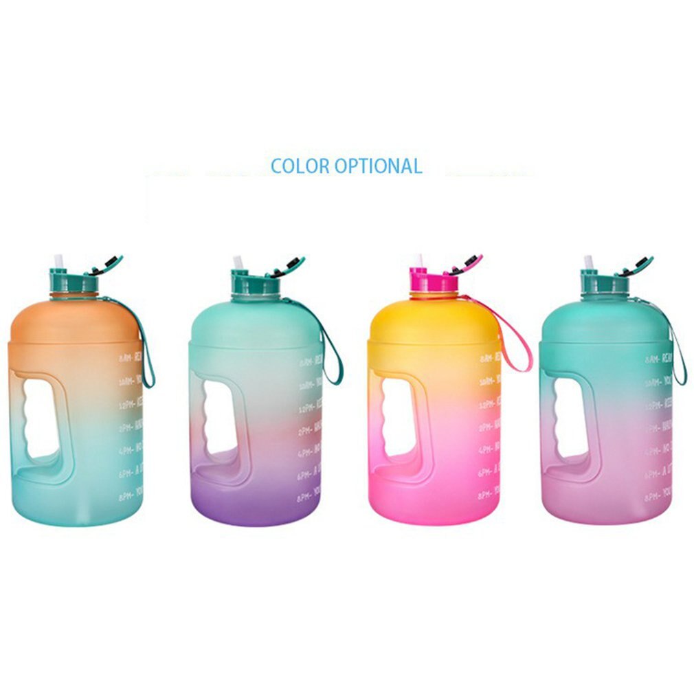 3.78L Gradiënt Kleur Stro Bidon Outdoor Fitness Water Cup Met Tijd Fitness Sport Fles Met Deksel
