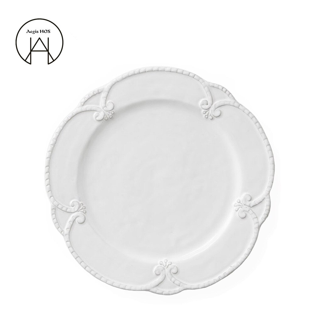 Produkt-fransk hvit preget keramisk tallerken 4 stykker servise high-end restaurant dessertretter