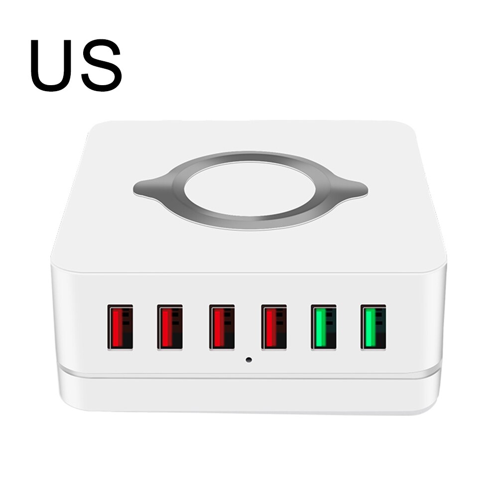 6 port 72w usb oplader 10w trådløs oplader hurtig opladning 3.0 hurtig mobiltelefon oplader til iphone 11 xs xr samsung  s10 s9: Lyserød