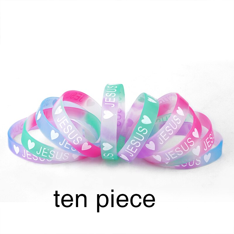 10 pçs/lote nova moda jesus pulseiras de silicone pulseiras doces cor coração esporte pulseira de borracha jóias presentes brtc37