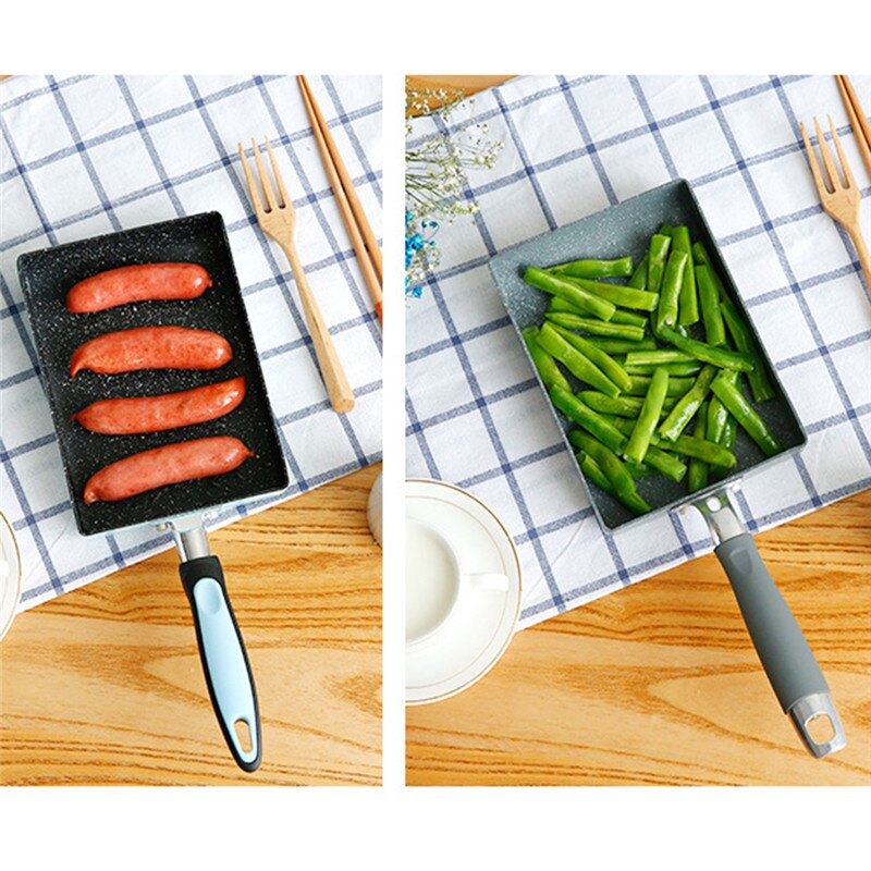 Non-stick rökfri kastrull rostfritt stål pannkaka omelettpanna rektangulär köksredskap hem kök matlagning kastrull