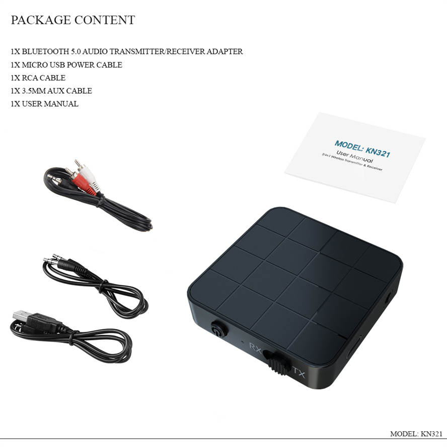 Bluetooth 5.0 audio-empfänger/sender mit 3.5mm aux- und cinch-anschlüssen für stereo-musik, bluetooth-funk-audioadapter für auto, tv und pc-lautsprecher