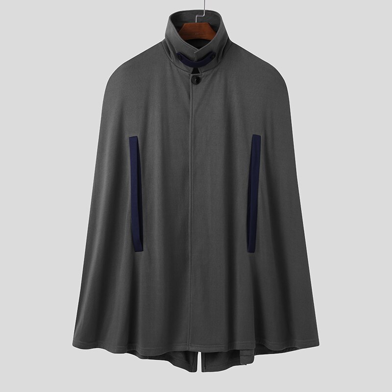 Mannen Jassen Mode Patchwork Poncho Incerun Leisure Single Breasted Mantel Capes Winter Man Solid Pockets Trench Streetwear S-5XL: Dark Gray / L