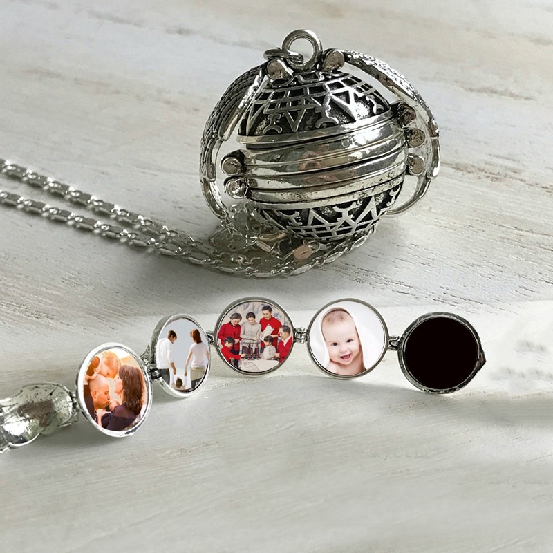 Magic 4 Photo Pendant Locket Necklace Memory Floating Angel Wings Family Pictures Jewelry KAN003