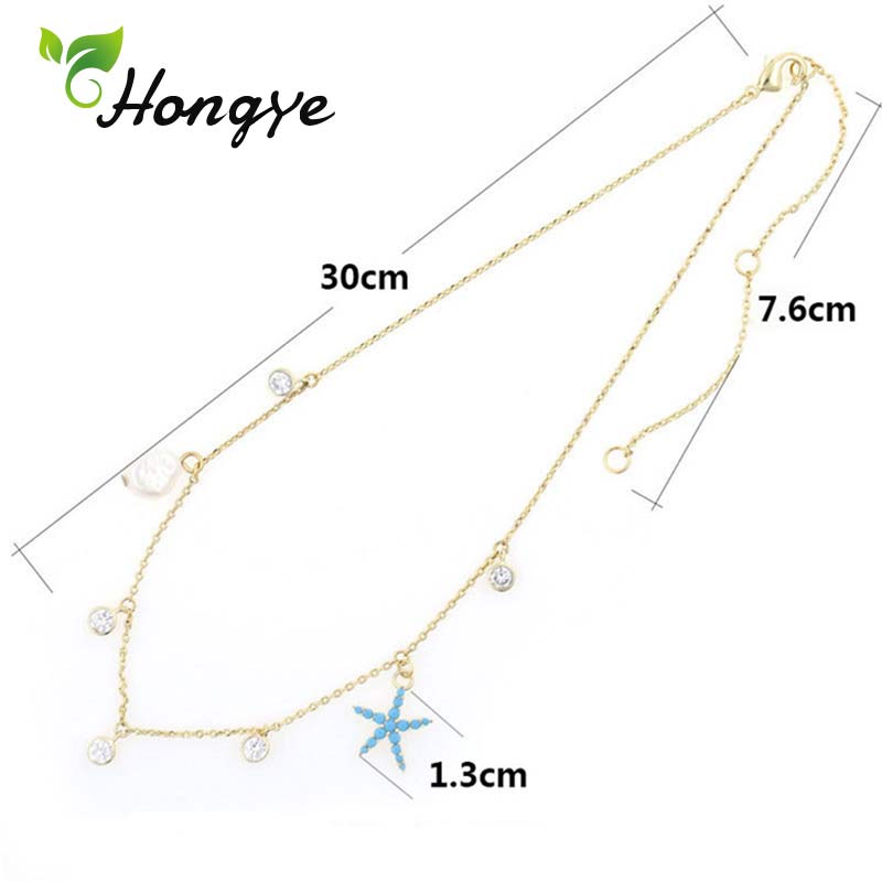 Hongye Baroque Pearls Necklace Jewelry Fresh Summer Ladies Starfish Pendant Necklace 14k Gold Collar Chain Women Jewelry