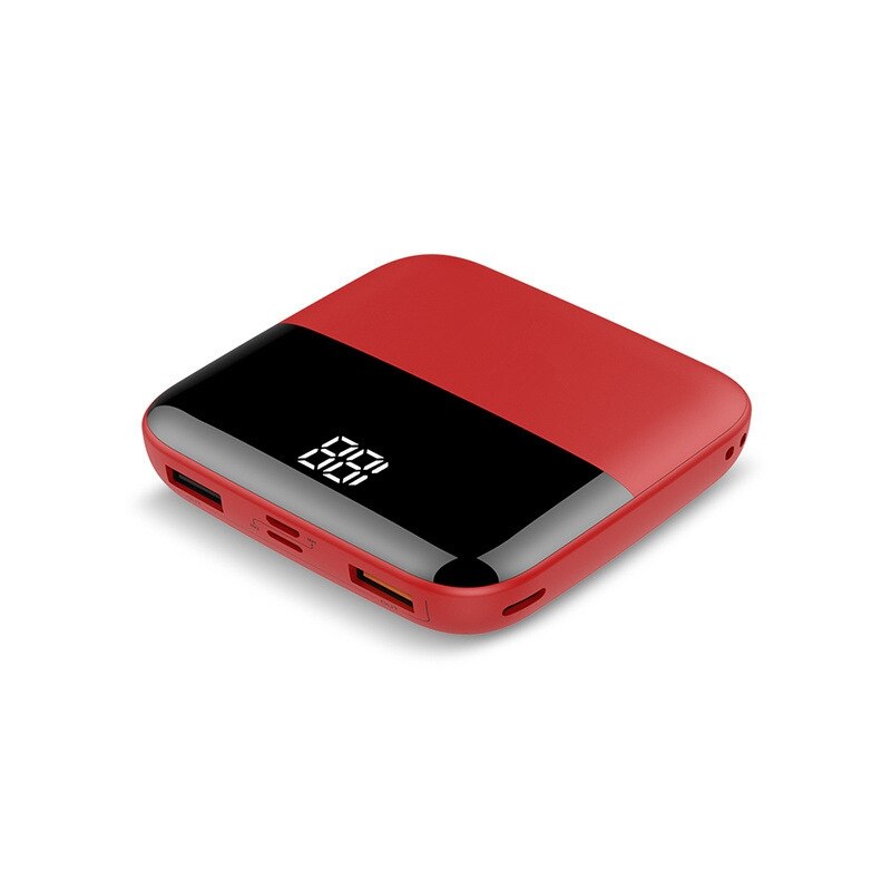 Przenośny Mini Power Bank 10000MAh wyświetlacz LED zewnętrzna podwójna ładowarka USB typu C dla iPhone/Huawei/Samsung: red