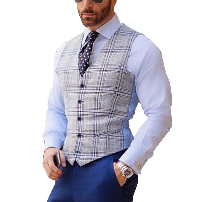 Men Vest Casual British Style Colete Homem Vintage lattice Waistcoat Men Wedding Suit Sleeveless Vest Fall Winter