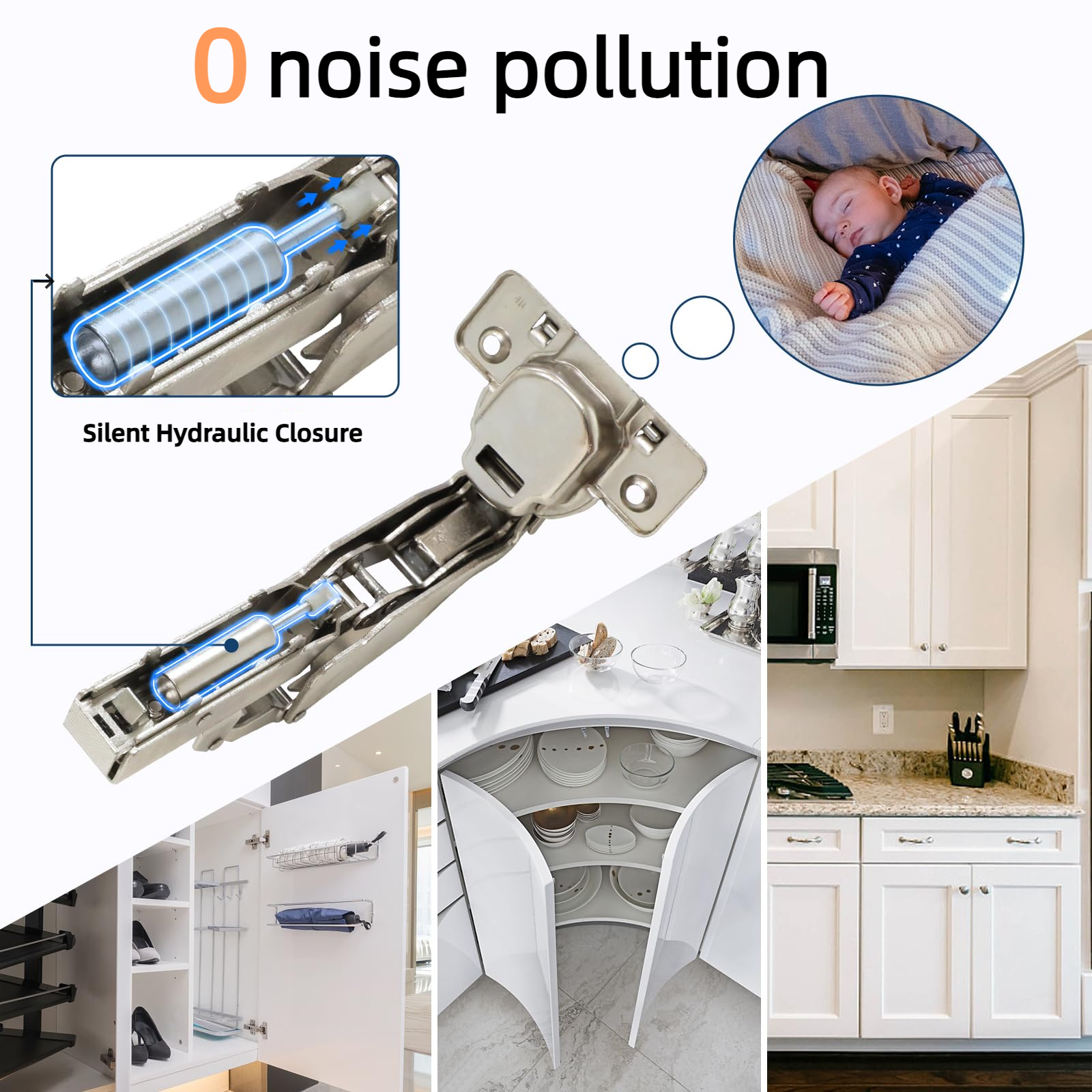 10 stk. heldekkende hengsler med myk lukking, skjulte hengsler i stål for møbler, kjøkkenskapdørhengsler med skruer