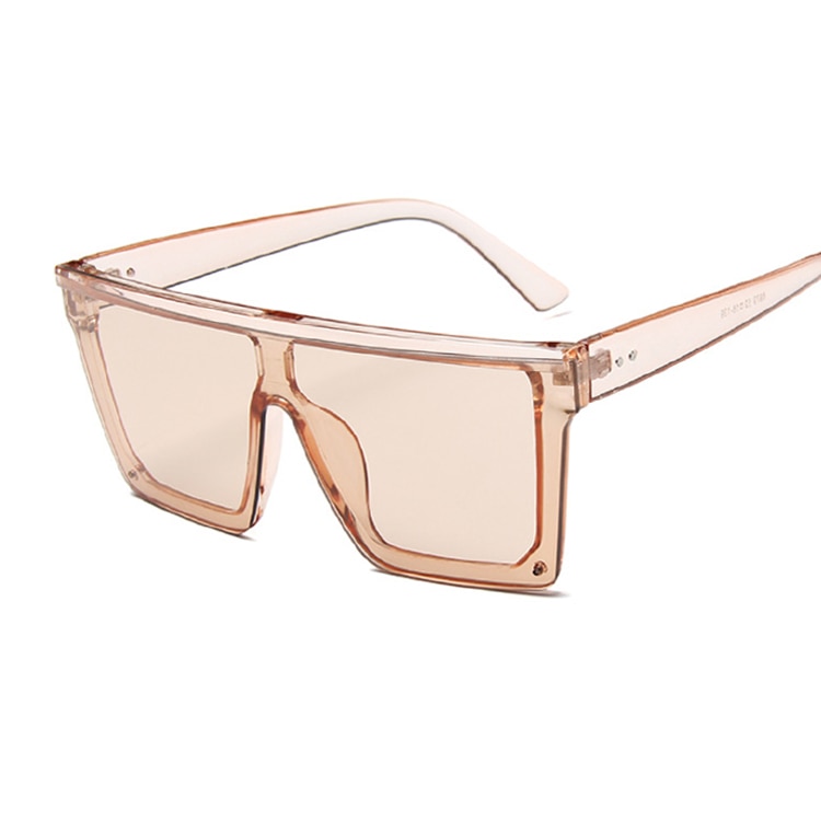 Oversized Zonnebril Vrouwen Big Frame Vierkante Platte Top Klinknagel Zonnebril Vrouwelijke Vrouwen/Mannen Vintage Spiegel Shades Gradiënt UV400: Champagne