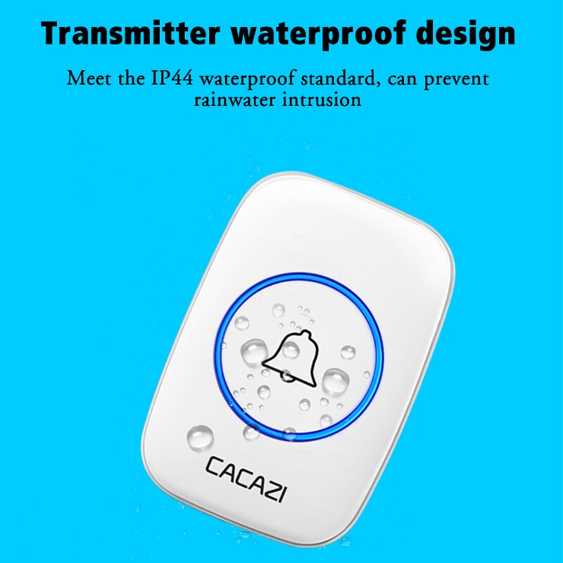 CACAZI 5 levels 36 Chimes 110DB 300M Remote Wireless Doorbell Waterproof LED Light Door Bell Battery powered Smart Door Bell