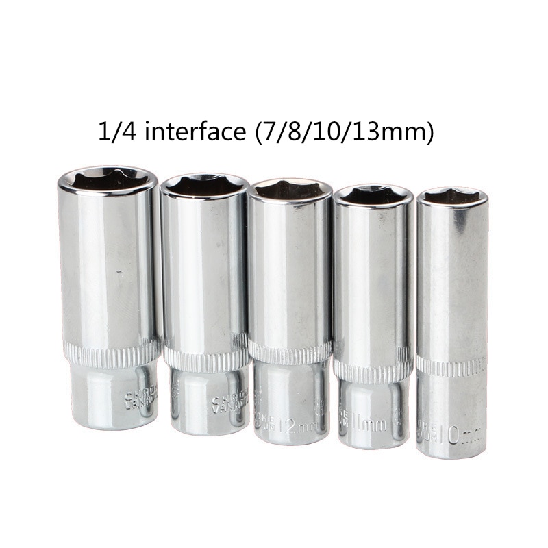 2pcs/set 1/4 Socket Set Adapter Long Sockets 7mm 8mm 10mm 13mm Deep Socket Tool Heads Torque Spanner Ratchet Socket Wrench