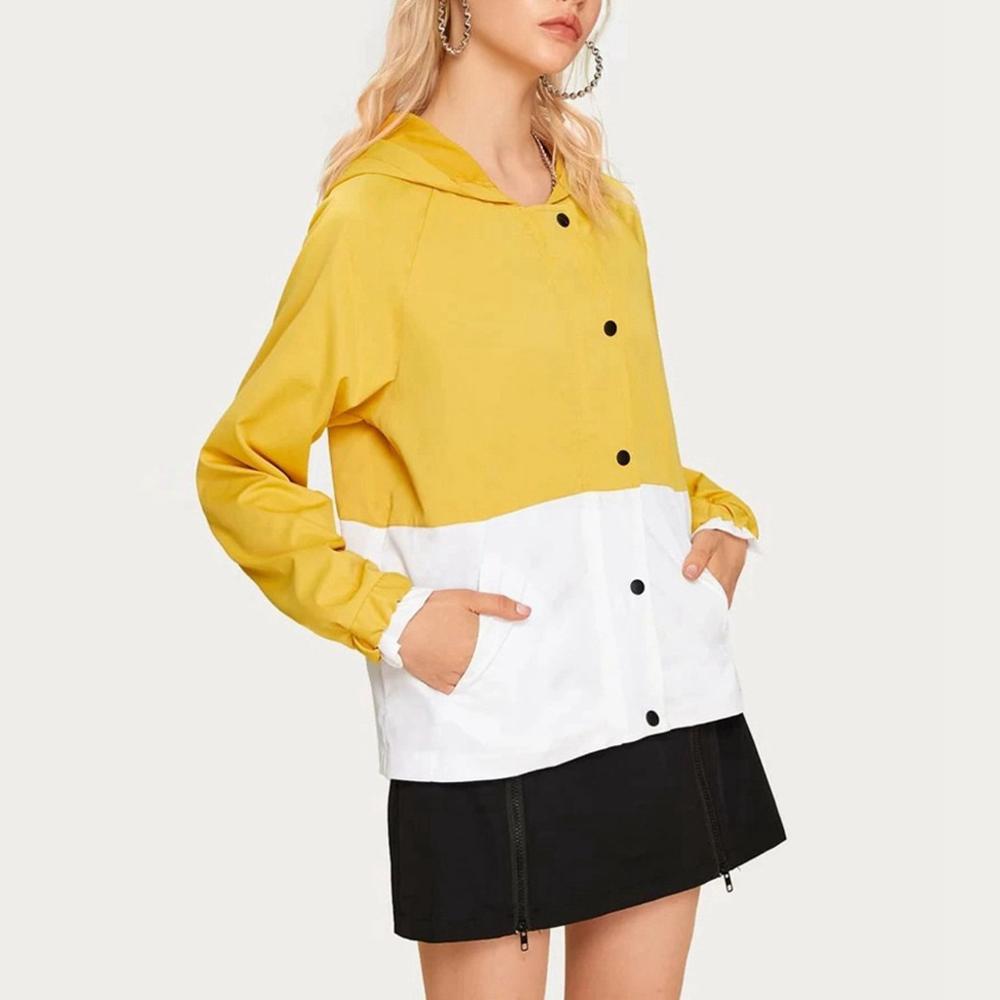 Women Hooded Patchwork Knitted Sleeves Casual Cotton Jacket