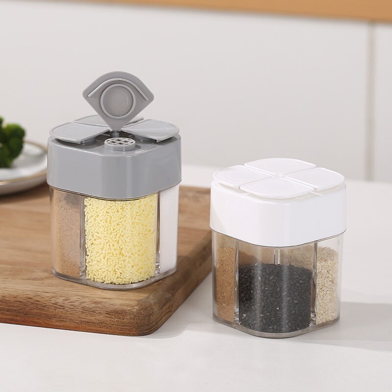 Seasoning Box Kitchen Supplies Sugar Salt Pepper Bottle Cumin Powder Container Multi Compartments Spice Storage Jars Tools 4in1