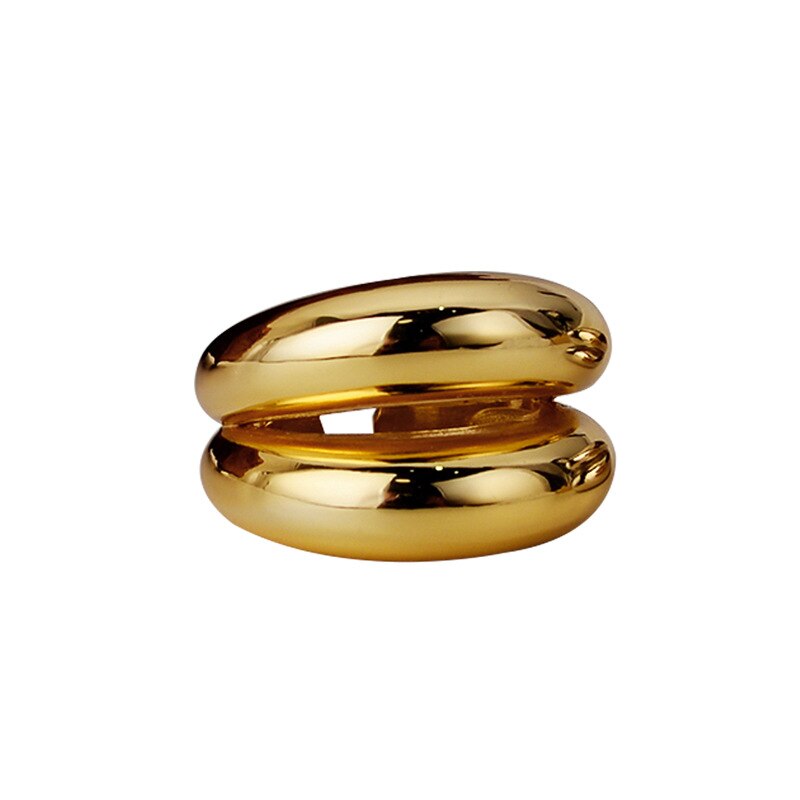 Japanese Luxury Geometric Double Layer Superimposed 925 Ring Sterling Silver Exaggerated Ins Finger Ring Female: Gold