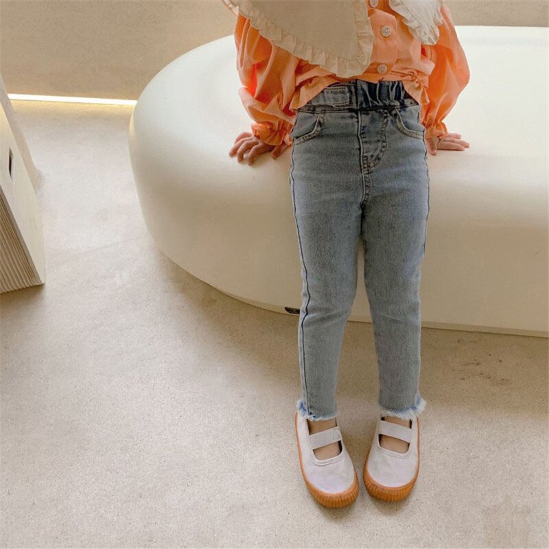 2-7T Toddler Kid Baby Girl Clothes Jeans primaverili per ragazza pantaloni in Denim elasticizzato a vita alta pantaloni eleganti da neonato Streetwear
