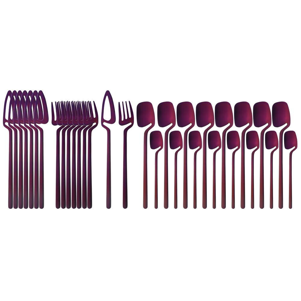 32Pcs Matte Zwarte Bestek Set Mes Vork Lepel Diner Servies 304 Roestvrij Staal Servies Bar Party Bestek Zilverwerk Set: Purple