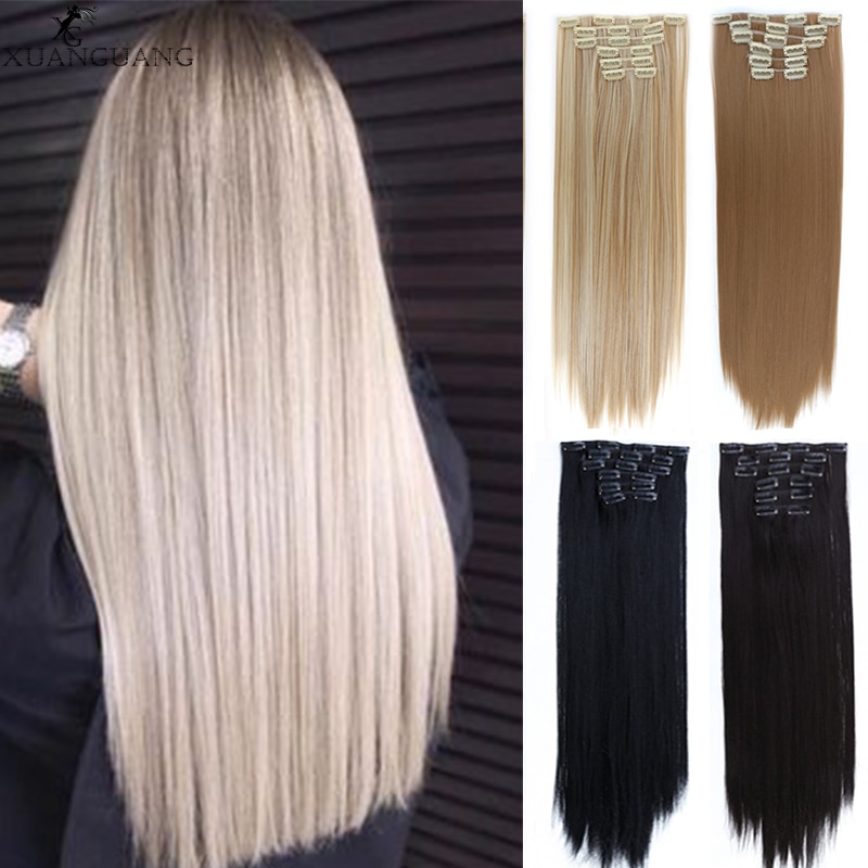 Xuanguang 6 Stks/set 22 Inch Mode Lang Haar Haar Ontvangen Stuk Steil Haar Pruik Haar Hair Extensions
