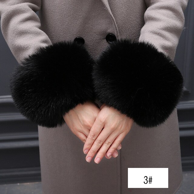 Oversized bont manchetten imitatie bont hand ring handschoenen winddicht manchetten set armband: 3