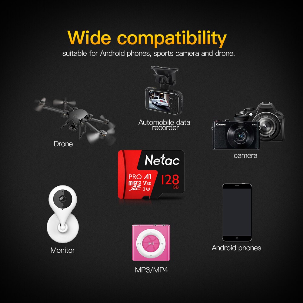 Netac 64GB 128GB zawodowiec karta pamięci TF karta pamięci V30/UHS-I U3 wysoka prędkość robić 98 MB/s TF/karta mikro SD karta pamięci