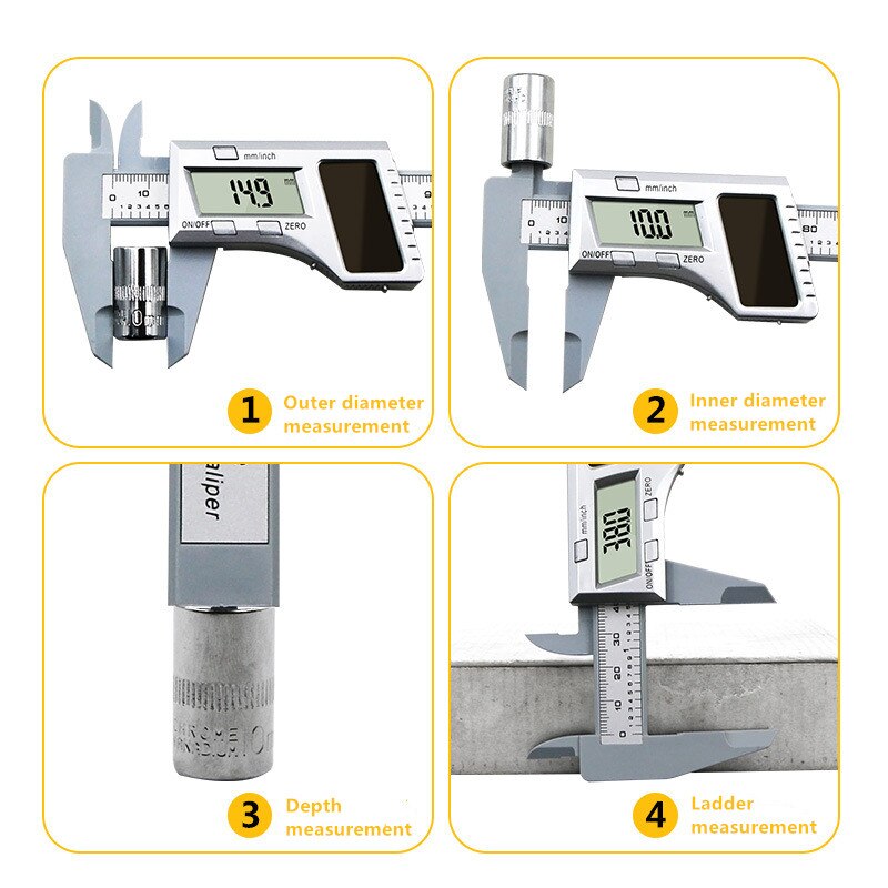 LCD Digital Solar Caliper Digital Vernier Caliper Power By Solar Energy Micrometer Measuring Tools Height Measuring Instruments