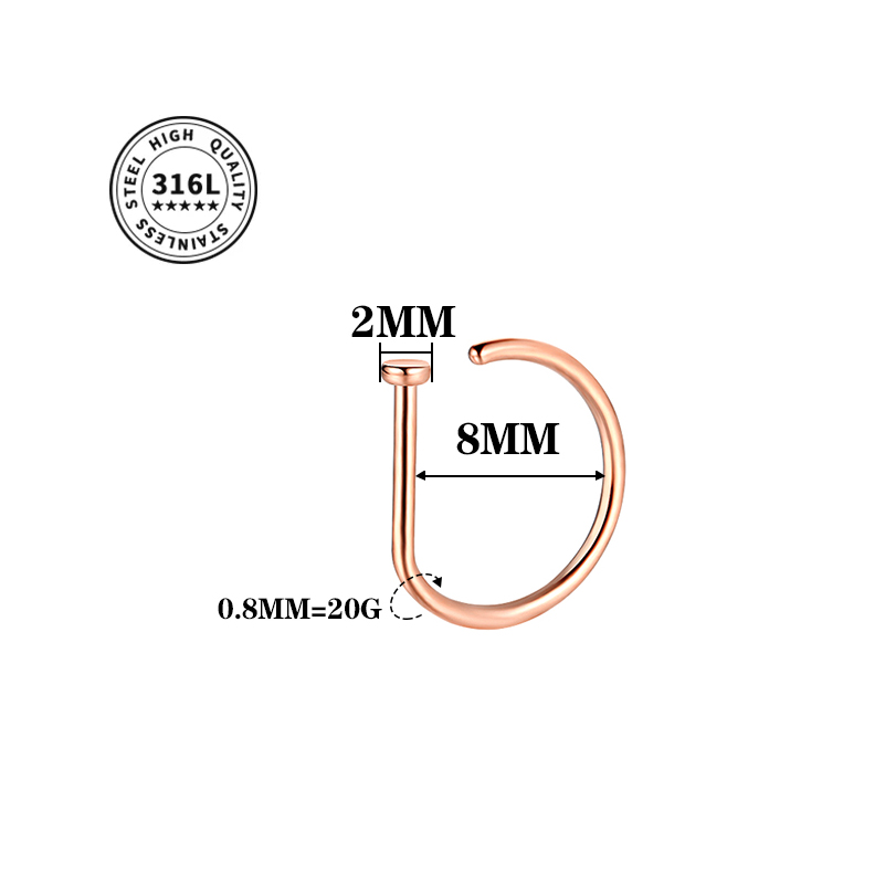 Aro de tornillo para nariz de 20G, aro hipoalergénico de acero inoxidable en forma de D, joyería para Piercing para nariz para mujeres y hombres: Pistola negra plateada